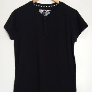 Xray jeans black crew neck 3 button short sleeve shirt